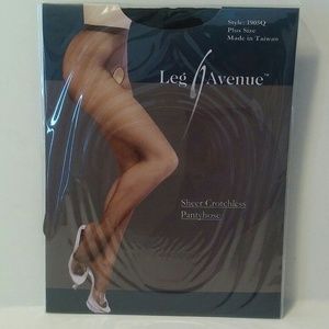 New plus size sheer black crotchless pantyhose